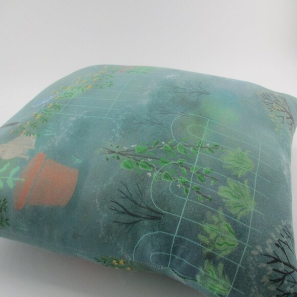 15" x 13.5" Garden Rabbit and Deer Pillow in Gray and Green stuffed lumbar firm. - Picture 3 of 3